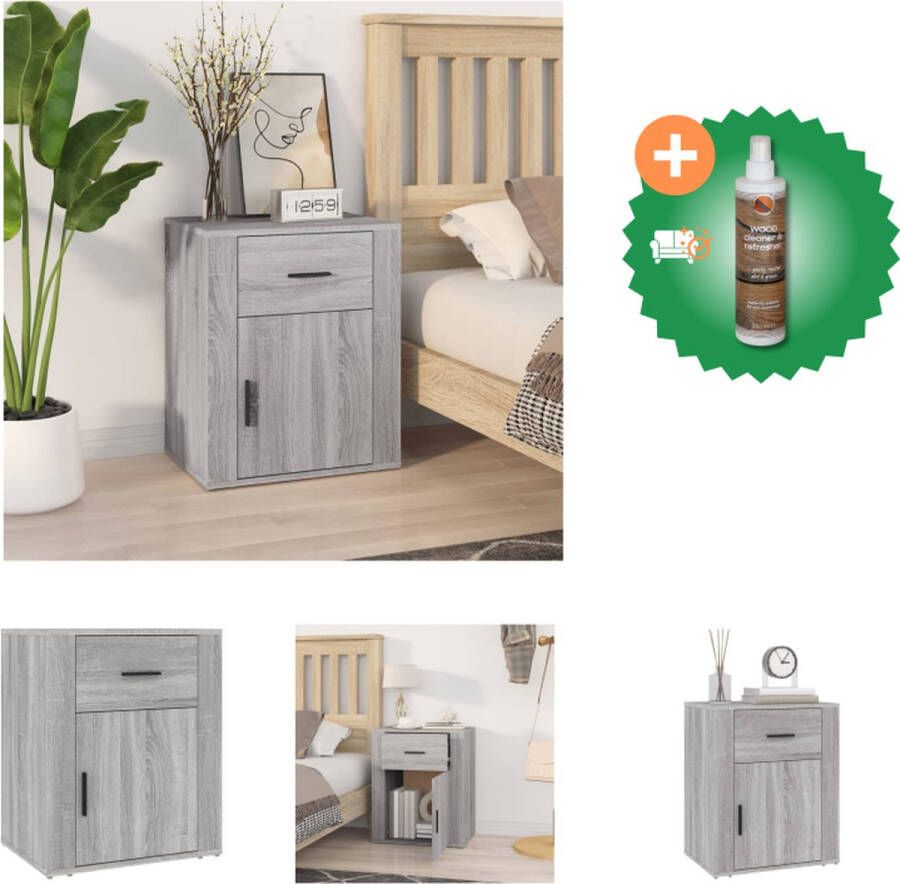 VidaXL Nachtkastje 50x36x60 cm bewerkt hout grijs sonoma eikenkleurig Kast Inclusief Houtreiniger en verfrisser