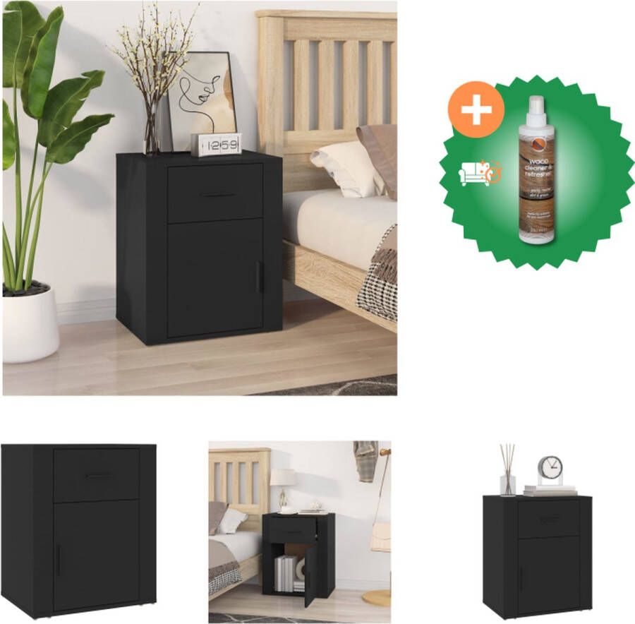 VidaXL Nachtkastje 50x36x60 cm bewerkt hout zwart Kast Inclusief Houtreiniger en verfrisser