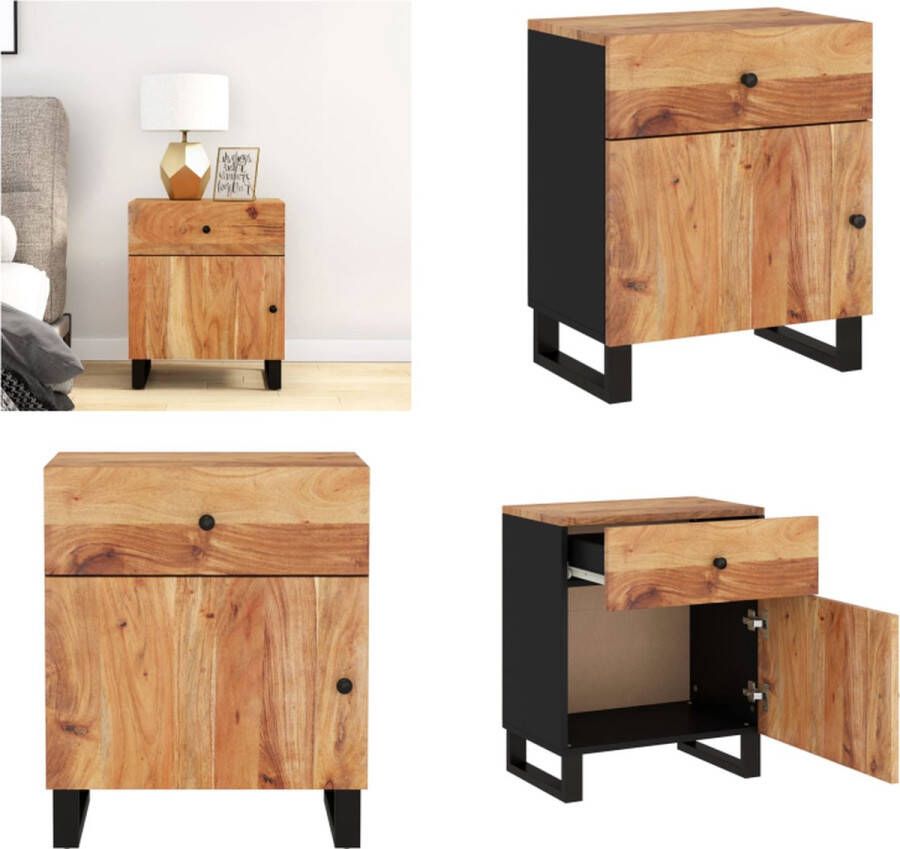VidaXL Nachtkastje 50x33x60 cm massief acaciahout en bewerkt hout Nachtkastje Nachtkastjes Houten Nachtkastje Houten Nachtkastjes - Foto 2