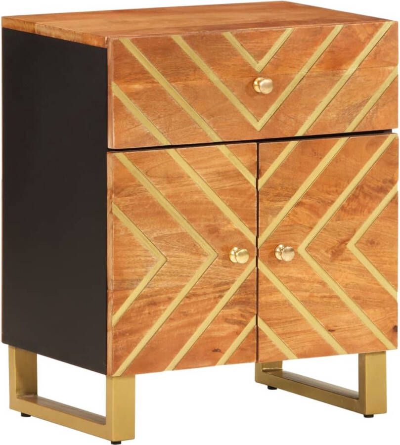 VidaXL Nachtkastje 50x33x60 cm Mangohout Bruin Zwart Nachtkastje Mangohout Opbergruimte Slaapkamers Kamerdecoratie Woonaccessoires Vintage Stijl
