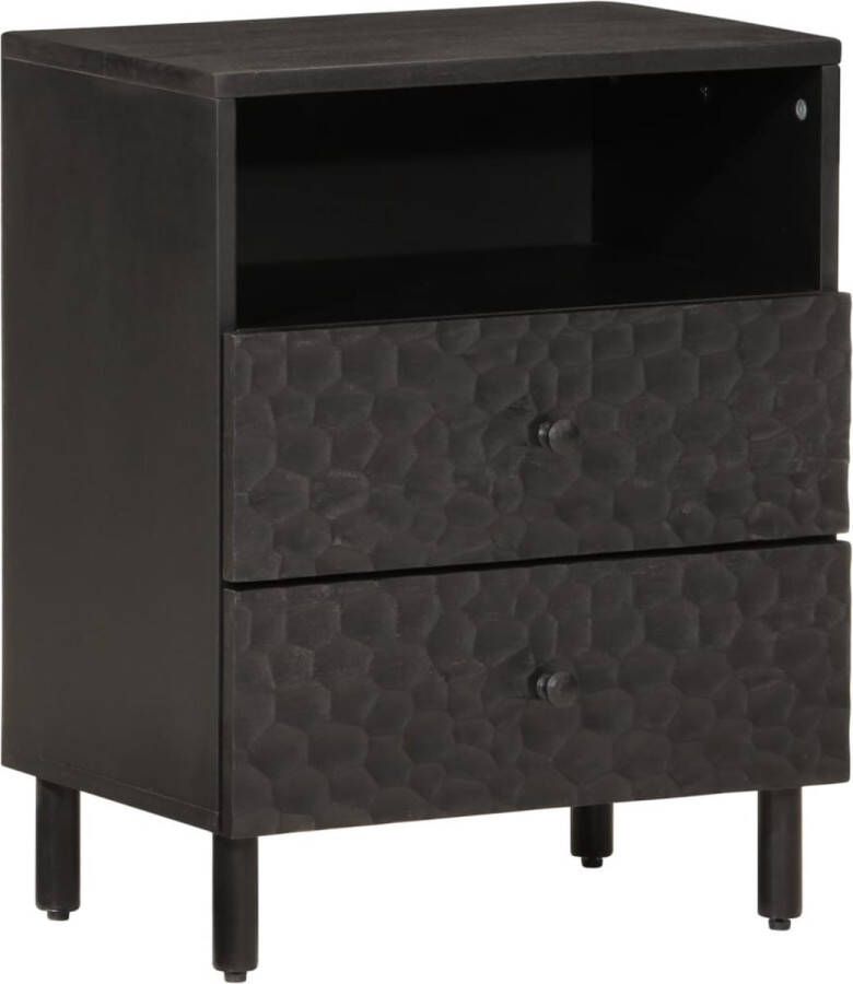 VidaXL -Nachtkastje-50x33x60-cm-massief-mangohout-zwart - Foto 2