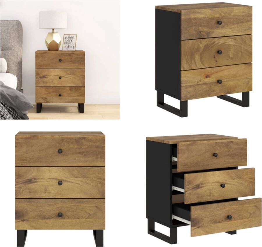 VidaXL Nachtkastje 50x33x62 cm massief mangohout en bewerkt hout Nachtkastje Nachtkastjes Houten Nachtkastje Houten Nachtkastjes