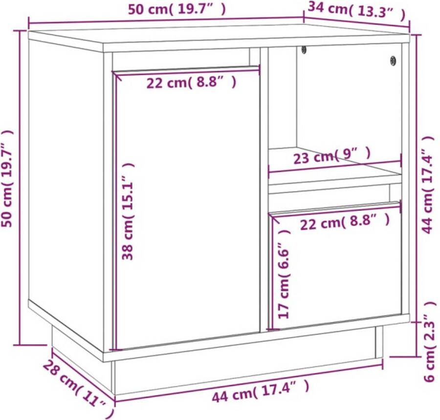 VidaXL -Nachtkastje-50x34x50-cm-massief-grenenhout-grijs - Foto 3