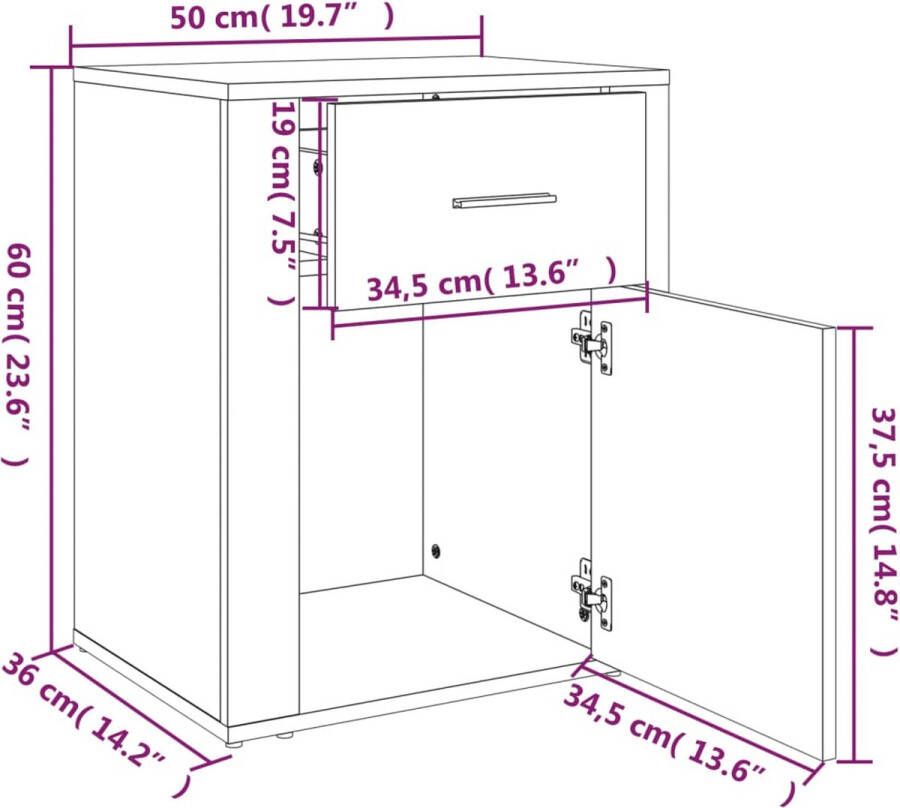 VidaXL -Nachtkastje-50x36x60-cm-bewerkt-hout-gerookt-eikenkleurig - Foto 4