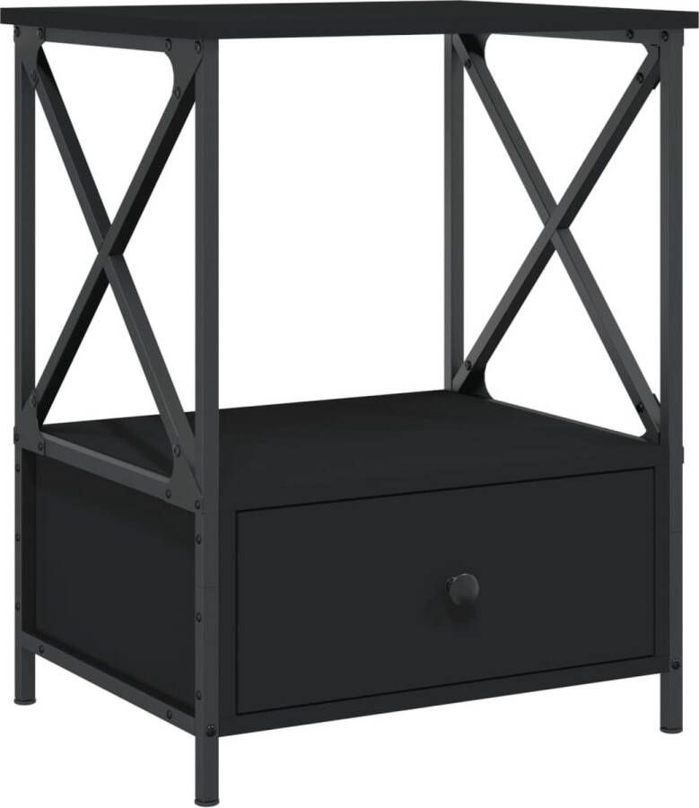 VidaXL Nachtkastje 50x41x65 cm Bewerkt hout Zwart Nachtkastje Industrieel Design Zwarte Kleur Houten Kast Metalen Frame