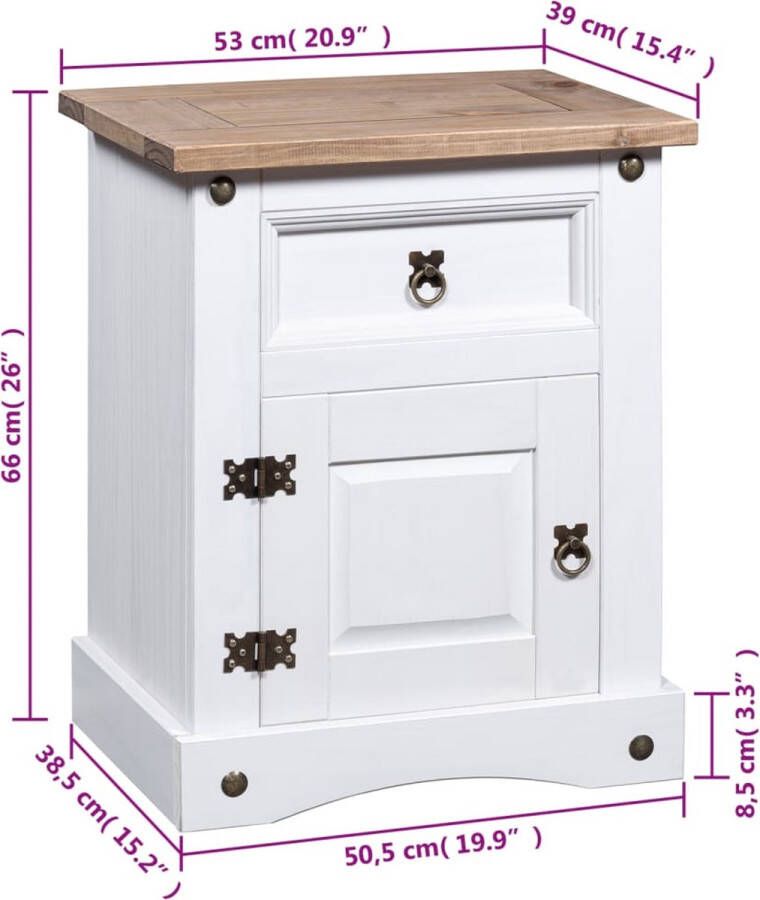 VidaXL -Nachtkastje-53x39x66-cm-Mexicaans-grenenhout-Corona-stijl-wit - Foto 2