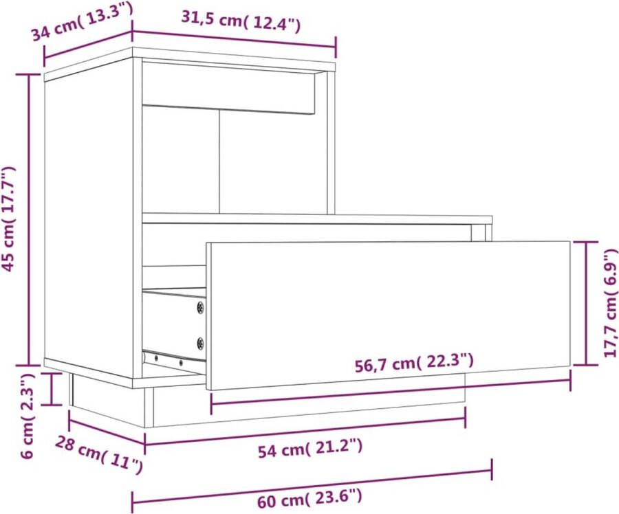 VidaXL -Nachtkastje-60x34x51-cm-massief-grenenhout - Foto 2