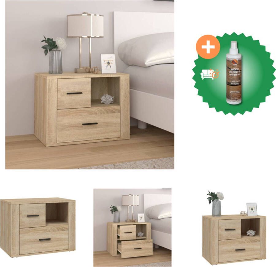 VidaXL Nachtkastje 60x36x45 cm bewerkt hout sonoma eikenkleurig Kast Inclusief Houtreiniger en verfrisser