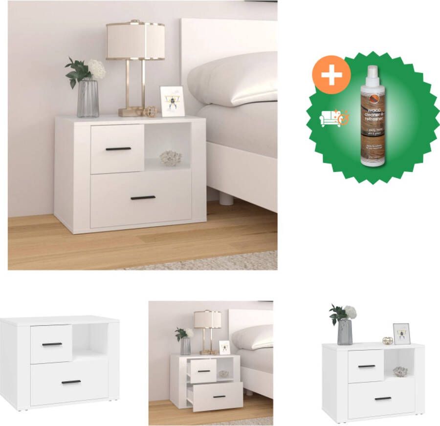 VidaXL Nachtkastje 60x36x45 cm bewerkt hout wit Kast Inclusief Houtreiniger en verfrisser