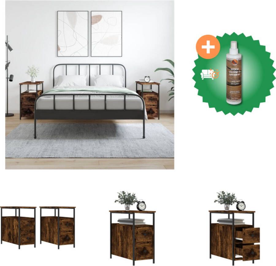 VidaXL Nachtkastje Afmetingen- 30 x 60 x 60 cm Kleur- Gerookt eiken Materiaal- Bewerkt hout en ijzer Kast Inclusief Houtreiniger en verfrisser