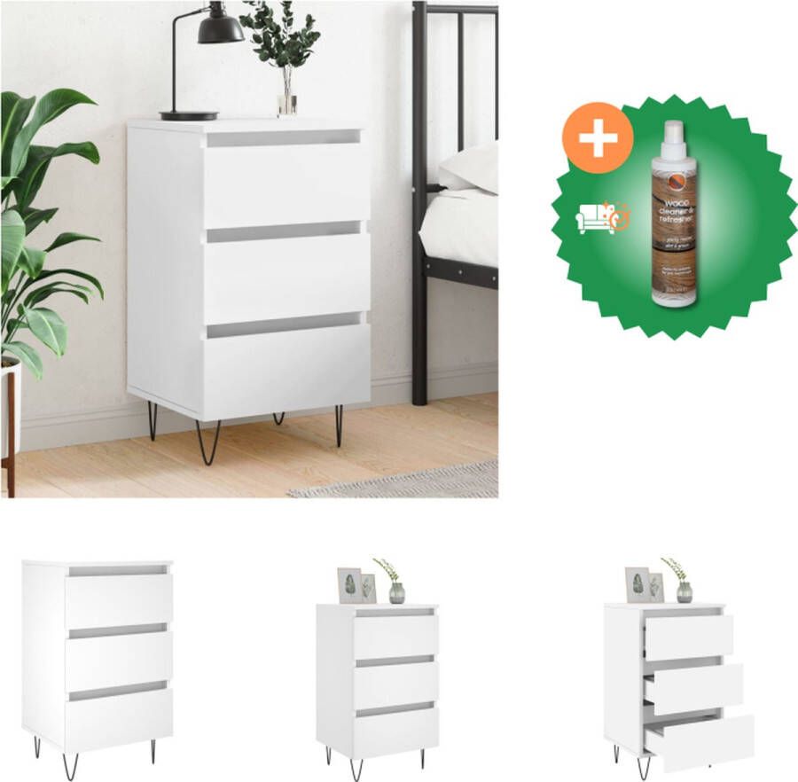 VidaXL Nachtkastje Afmetingen- 40 x 35 x 69 cm Kleur- wit Materiaal- bewerkt hout en ijzer Kast Inclusief Houtreiniger en verfrisser