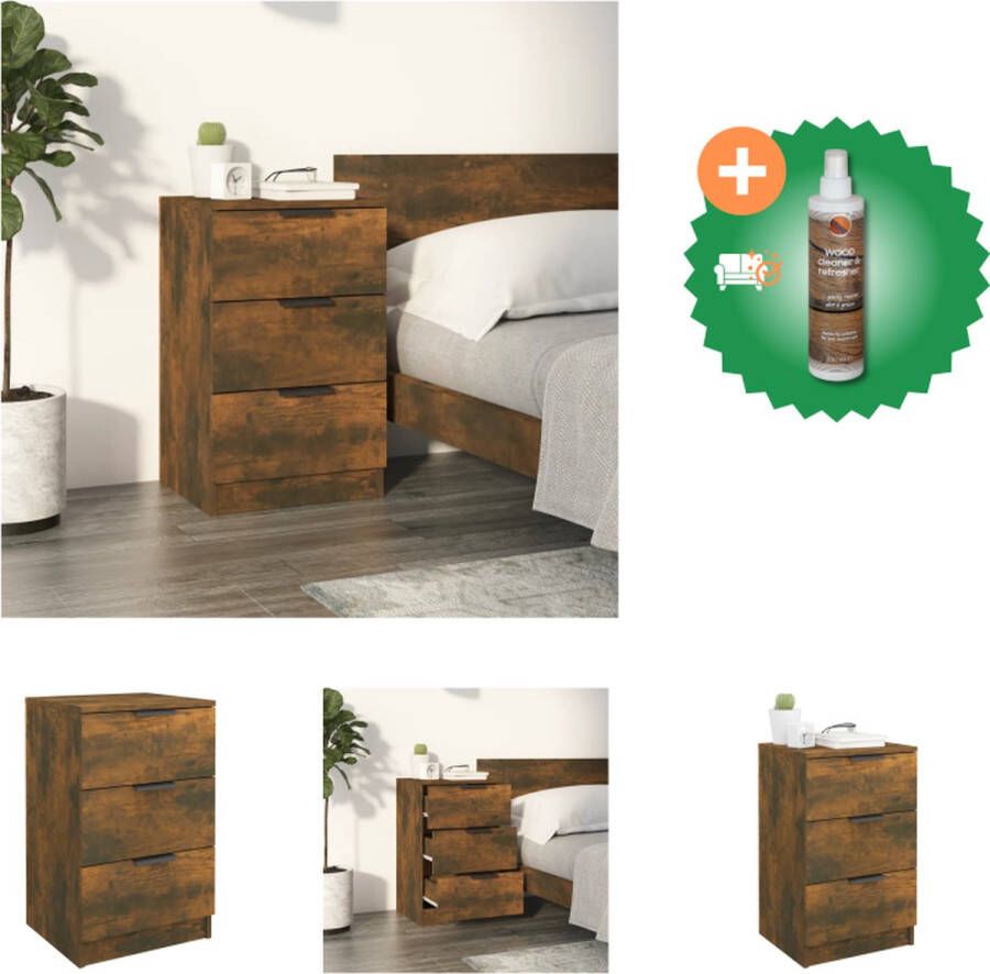 VidaXL Nachtkastje Afmetingen- 40 x 36 x 65 cm Kleur- Gerookt eiken Materiaal- Bewerkt hout Ken- Stabiel materiaal voldoende opbergruimte stevig blad Kast Inclusief Houtreiniger en verfrisser