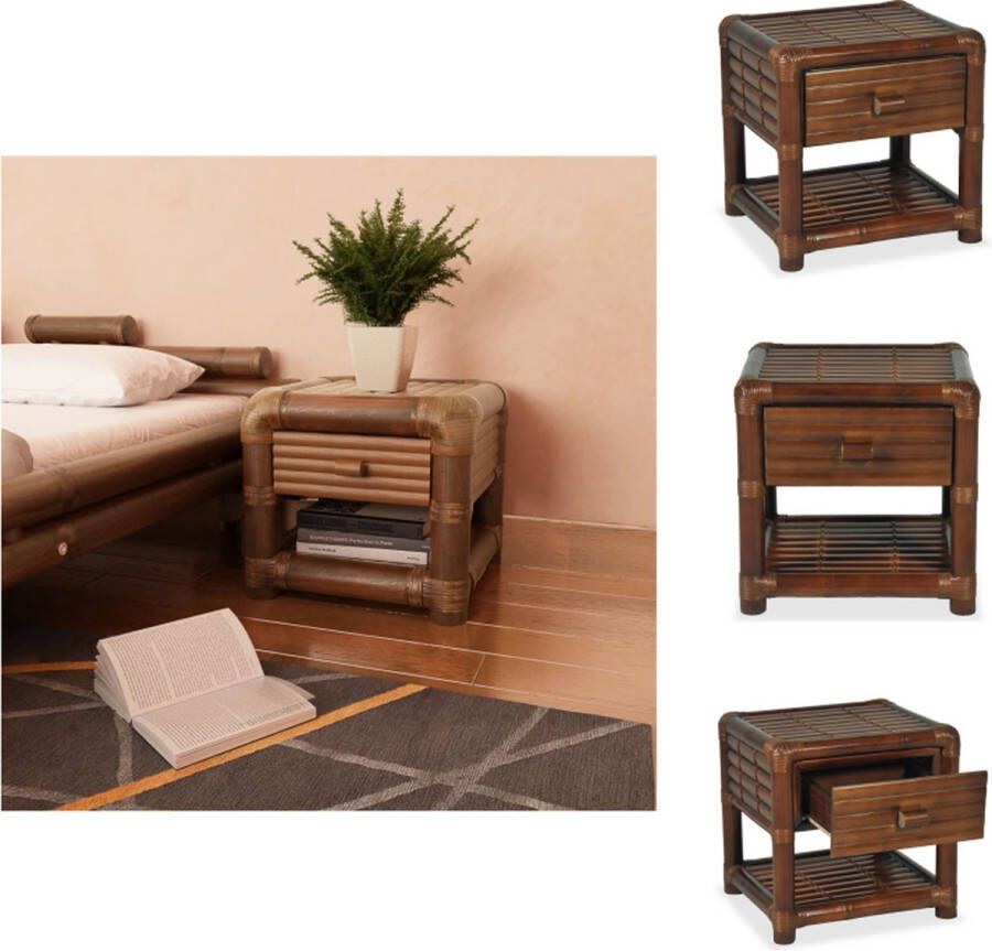 VidaXL Nachtkastje Bamboe 45 x 45 x 40 cm Donkerbruin Inclusief lade en schap Kast