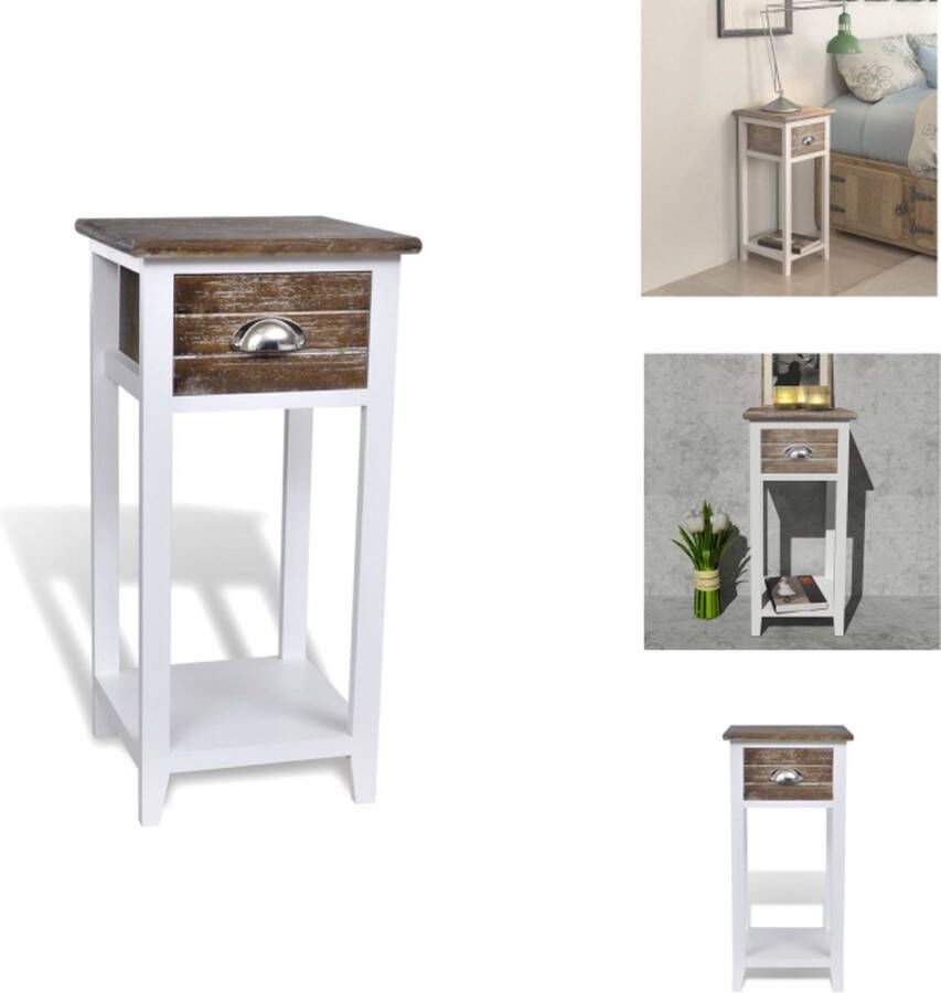 VidaXL Nachtkastje Basic Bruin en Wit 30 x 30 x 63 cm Met lade en schap Kast - Foto 2