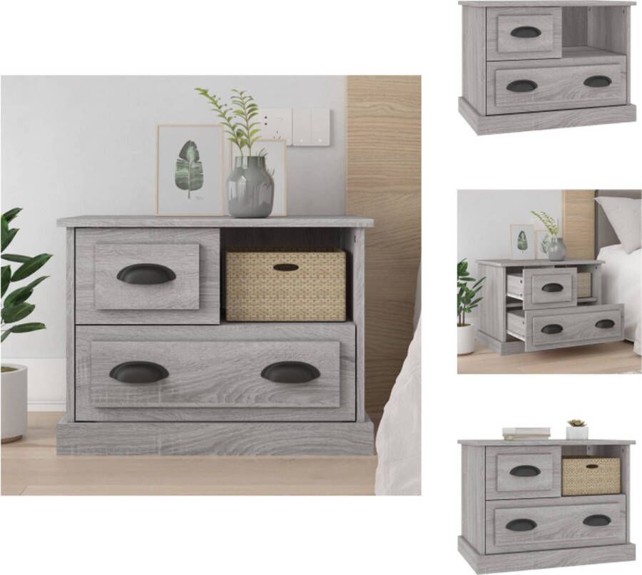 VidaXL Nachtkastje Nachtkastjes Houten Nachtkastje Houten Nachtkastjes Nachtkastje 60x39x45 cm grijs sonoma eikenkleurig - Foto 2