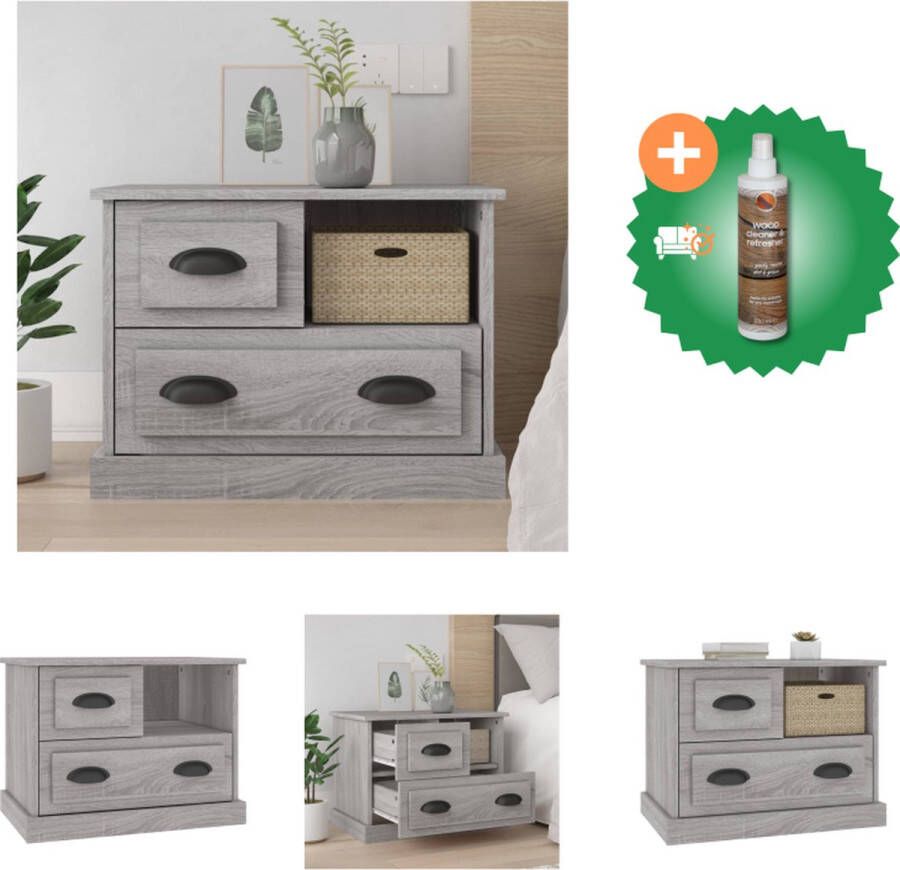 VidaXL Nachtkastje Basic grijs sonoma eiken 60 x 39 x 45 cm (B x D x H) Kast Inclusief Houtreiniger en verfrisser