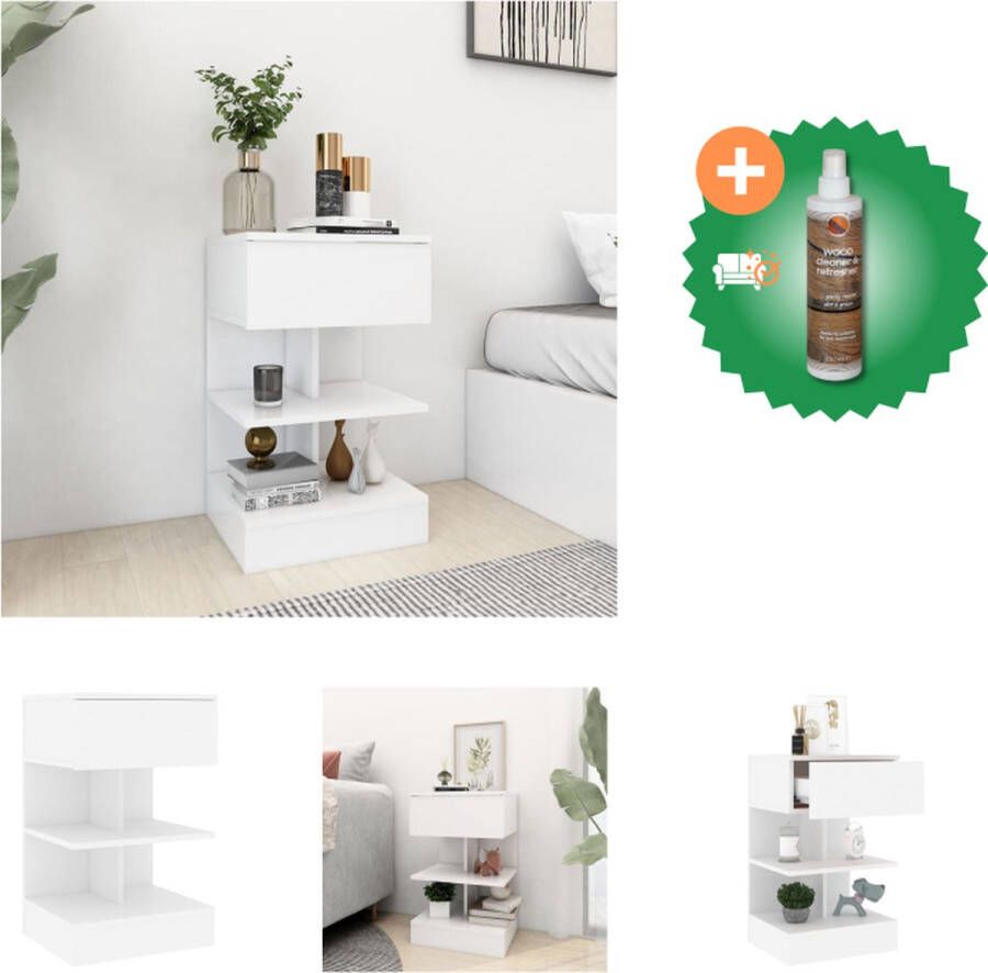VidaXL Nachtkastje Basic H65 cm wit spaanplaat Kast Inclusief Houtreiniger en verfrisser
