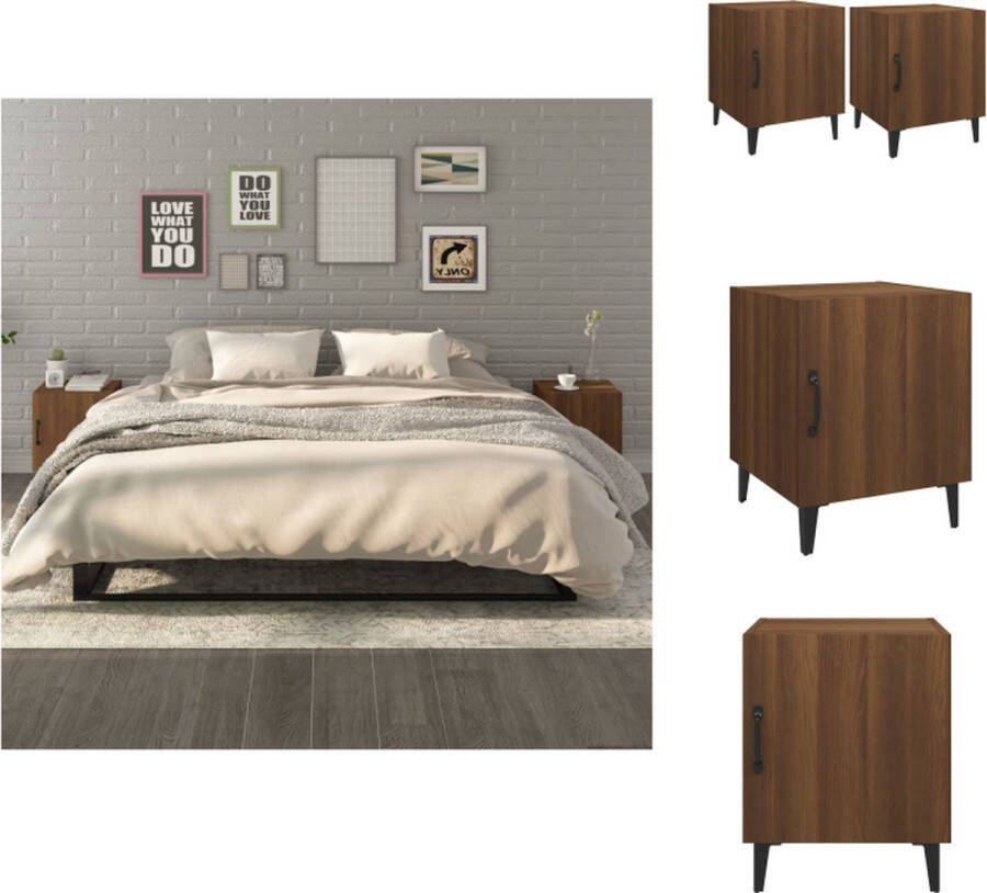 VidaXL Nachtkastje Nachtkastjes Houten Nachtkastje Houten Nachtkastjes 2 st bewerkt hout bruineikenkleurig - Foto 4