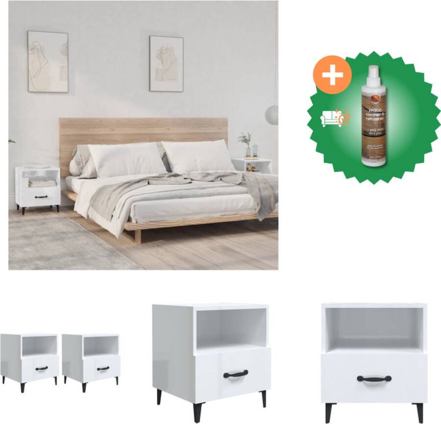 VidaXL Nachtkastje Bedkasten Hoogglans Wit 40 x 40 x 50 cm Bewerkt Hout Kast Inclusief Houtreiniger en verfrisser