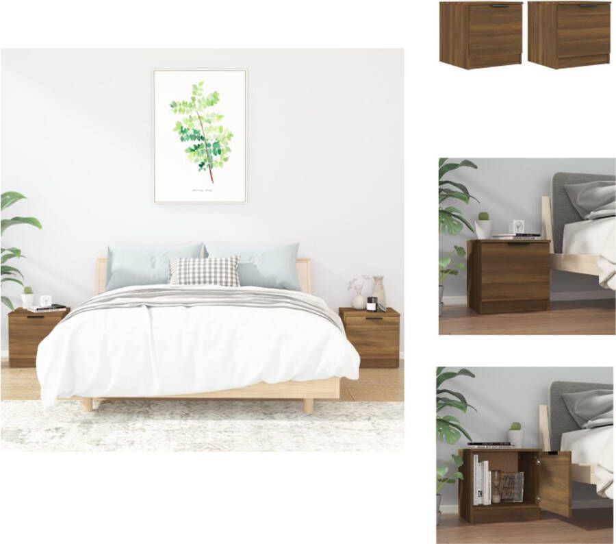 VidaXL Nachtkastje Nachtkastjes Houten Nachtkastje Slaapkamerkast Nachtkastjes 2 st 40x39x40 cm bruineikenkleurig - Foto 2