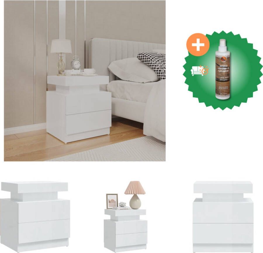 VidaXL Nachtkastje Bedkast 45 x 35 x 52 cm Hoogglans wit Kast Inclusief Houtreiniger en verfrisser