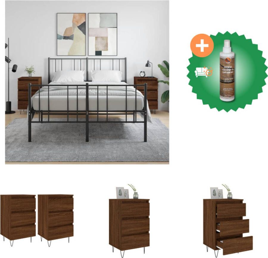 VidaXL Bedkasten Nachtkastje Bruineiken 40x35x69 cm Duurzaam bewerkt hout en ijzer Kast Inclusief Houtreiniger en verfrisser