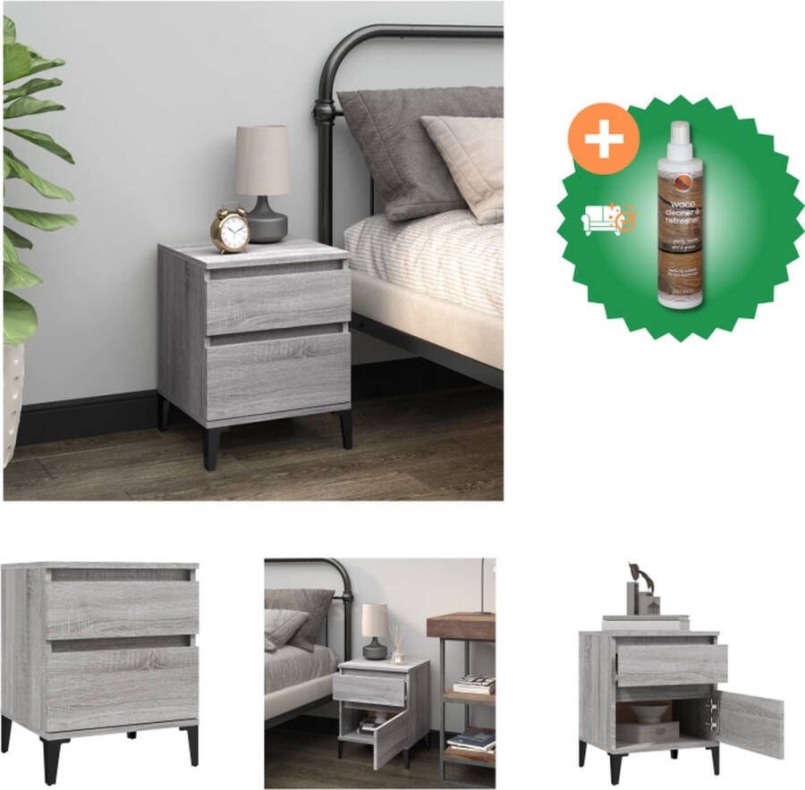 VidaXL Nachtkastje Bedkastje 40 x 35 x 50 cm Grijs Sonoma Eiken Kast Inclusief Houtreiniger en verfrisser - Foto 2