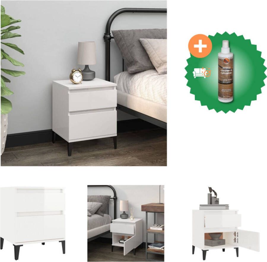 VidaXL Nachtkastje Elegant Bijzetkast 40 x 35 x 50 cm Hoogglans wit Kast Inclusief Houtreiniger en verfrisser - Foto 2