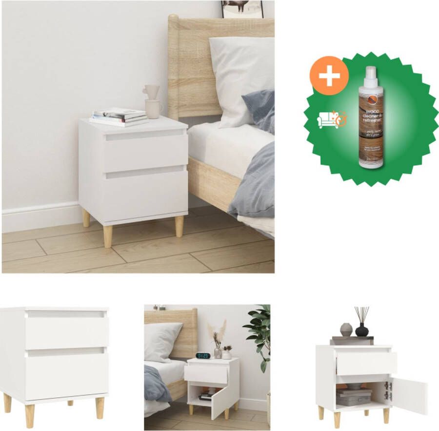 VidaXL Nachtkastje Bedkastje 40 x 35 x 50 cm Wit Bewerkt hout Kast Inclusief Houtreiniger en verfrisser