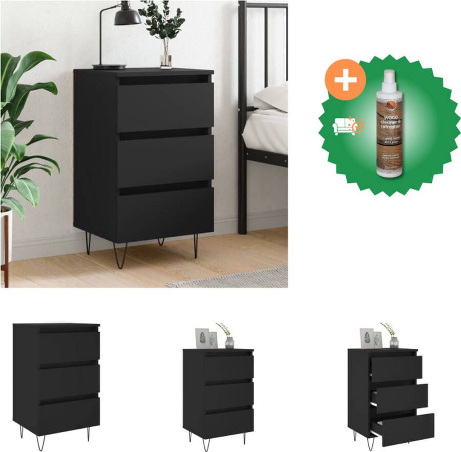 VidaXL Nachtkastje Bedkastje 40 x 35 x 69 cm Zwart Kast Inclusief Houtreiniger en verfrisser