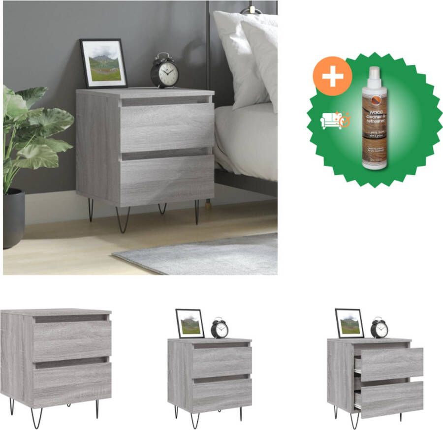VidaXL Nachtkastje 40x35x50 cm bewerkt hout grijs sonoma eikenkleurig Kast Inclusief Houtreiniger en verfrisser