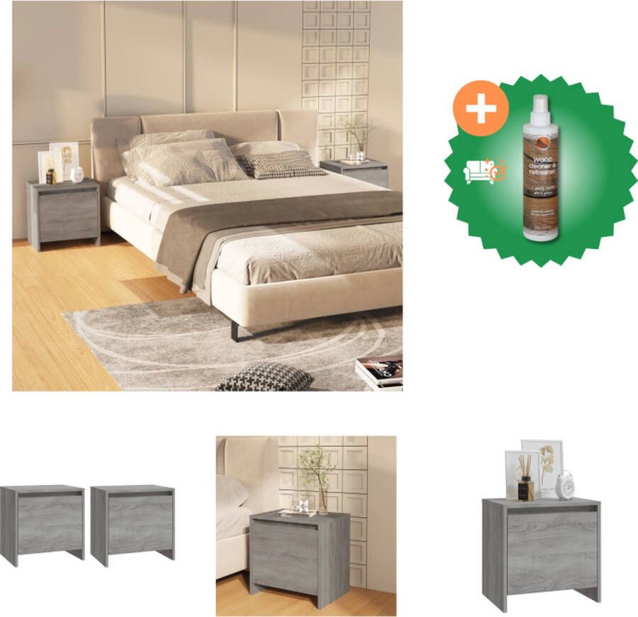VidaXL nachtkastje Bedkastje 45 x 34 x 44.5 cm 1 Deur Grijs Sonoma Eiken Kast Inclusief Houtreiniger en verfrisser