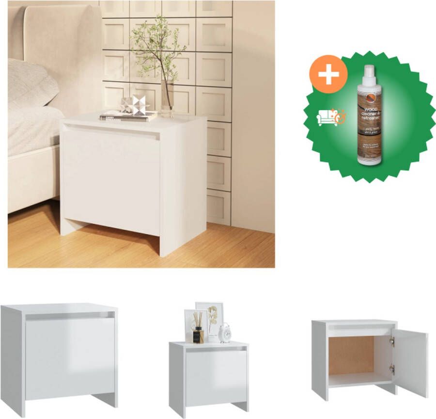 VidaXL Nachtkastje Bedkastje 45 x 34 x 44.5 cm hoogglans wit spaanplaat Kast Inclusief Houtreiniger en verfrisser