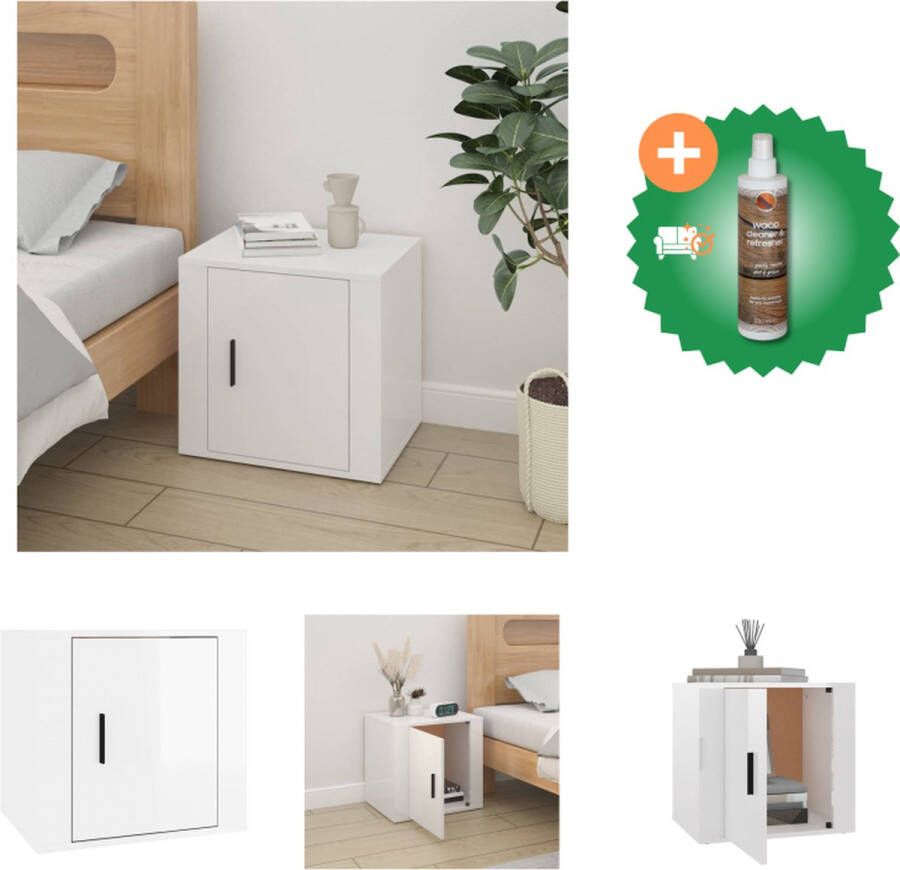 VidaXL Nachtkastje Bedkastje 50x39x47 cm Hoogglans wit Kast Inclusief Houtreiniger en verfrisser
