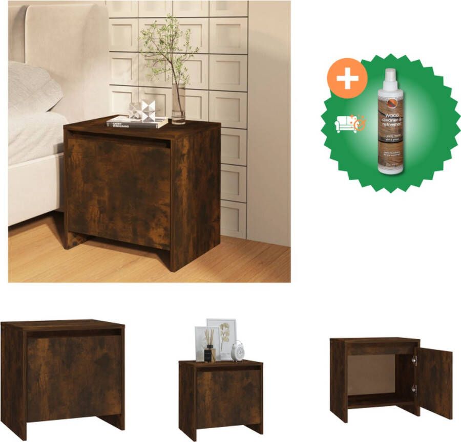 VidaXL Nachtkastje Bedkastje Gerookt eiken 45 x 34 x 44.5 cm 1 Deur Kast Inclusief Houtreiniger en verfrisser - Foto 2
