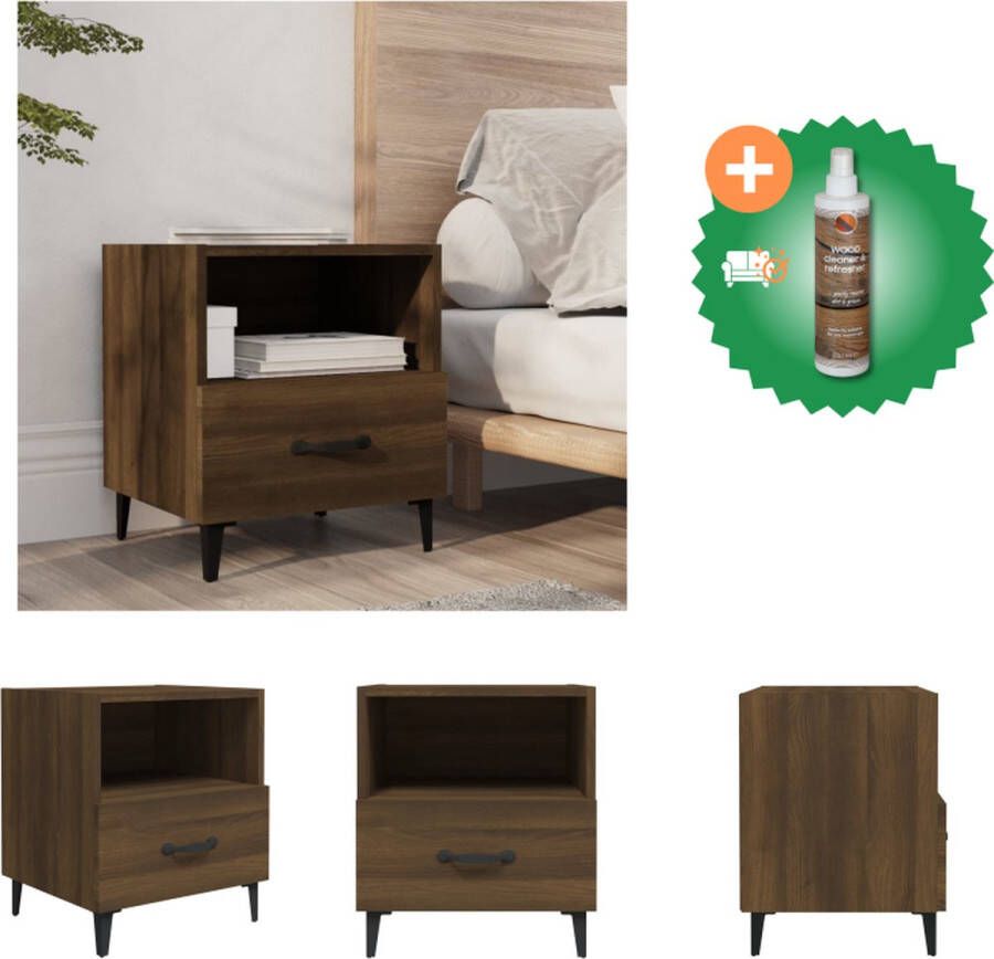 VidaXL Nachtkastje Bruineiken Hout 40 x 39 x 40 cm Met lade en opbergruimte Kast Inclusief Houtreiniger en verfrisser - Foto 3