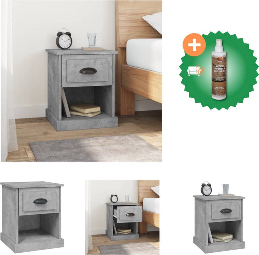VidaXL Nachtkastje Betongrijs 39x39x47.5 Duurzaam bewerkt hout met veel opbergruimte Kast Inclusief Houtreiniger en verfrisser