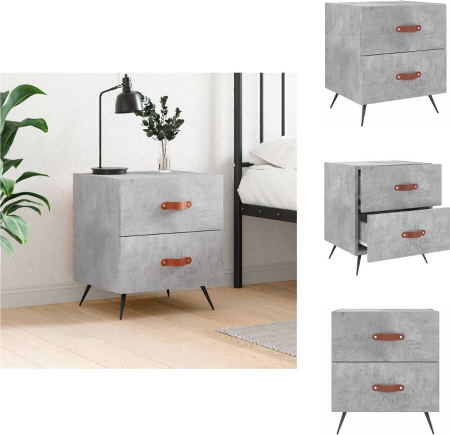 VidaXL Nachtkastje Betongrijs 40 x 35 x 47.5 cm Duurzaam hout Opbergruimte Displayfunctie Metalen voeten Kast