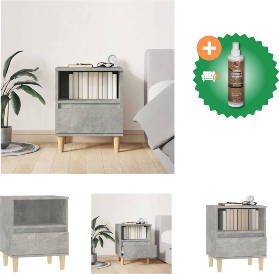 VidaXL Nachtkastje Betongrijs 40 x 35 x 50 cm Duurzaam hout Voldoende opbergruimte Houten poten Stabiel tafelblad Kast Inclusief Houtreiniger en verfrisser