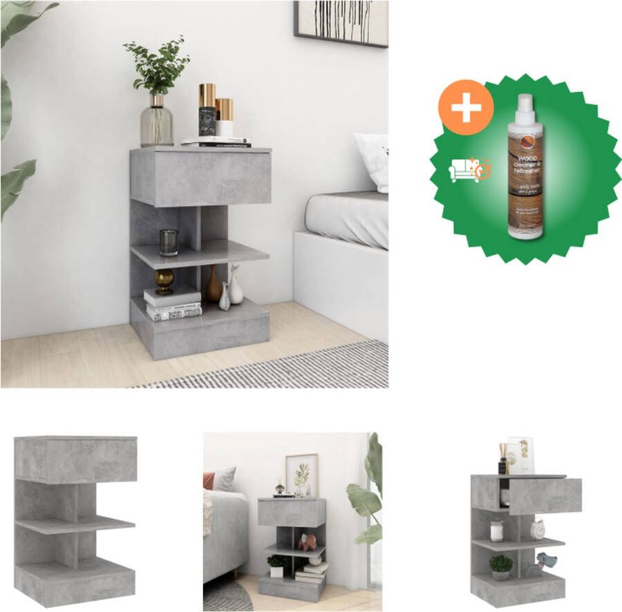 VidaXL Nachtkastje Betongrijs 40 x 35 x 65 cm Wandmontage Multifunctioneel Kast Inclusief Houtreiniger en verfrisser