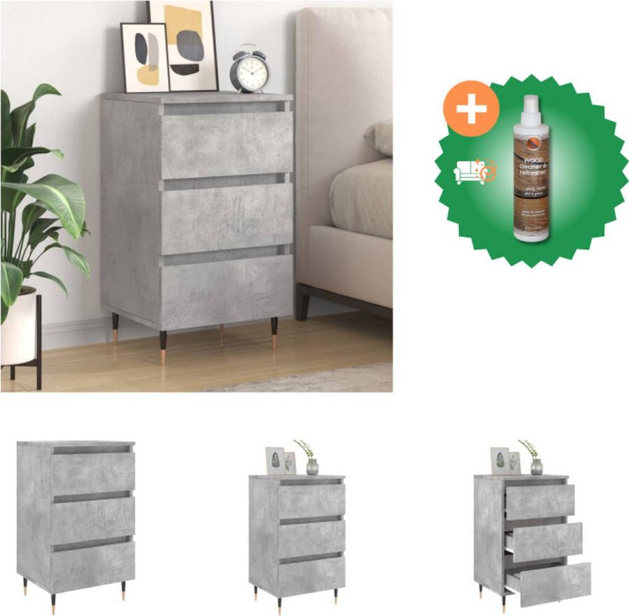 VidaXL Nachtkastje betongrijs 40 x 35 x 69 cm met 3 lades stabiel blad Kast Inclusief Houtreiniger en verfrisser - Foto 2