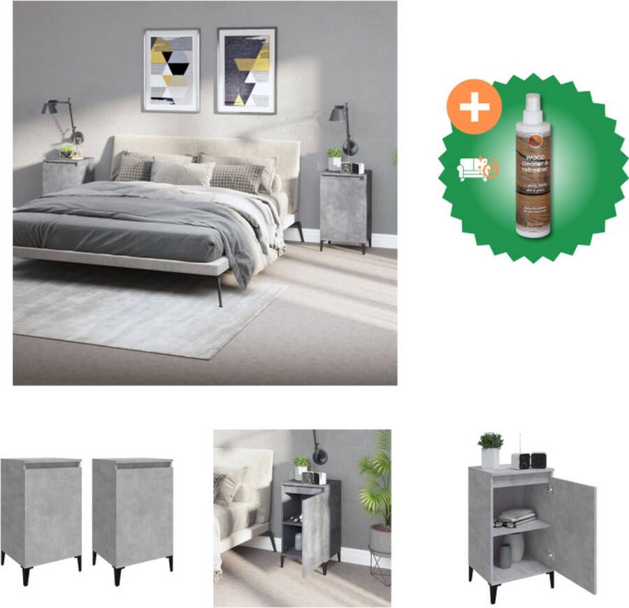VidaXL Nachtkastje Betongrijs 40 x 35 x 70 cm 2 Vakken met Deur Kast Inclusief Houtreiniger en verfrisser - Foto 2