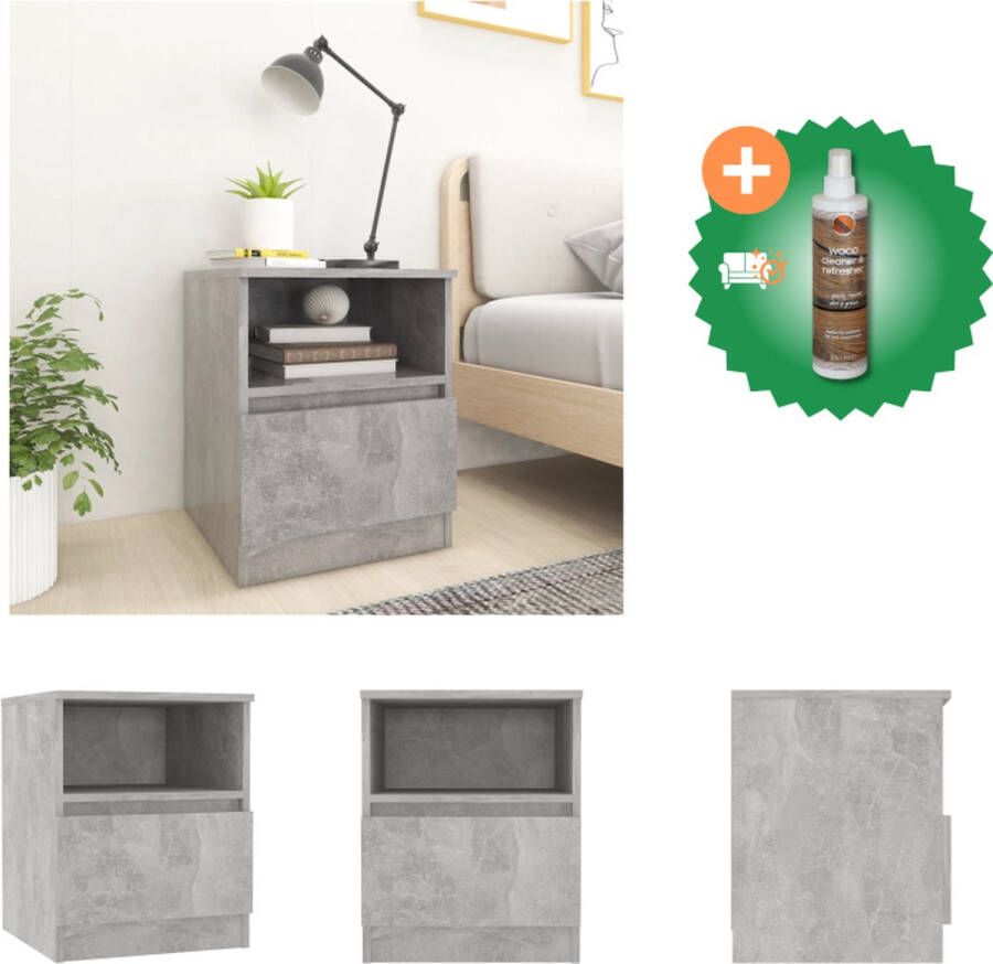 VidaXL Nachtkastje Betongrijs 40 x 40 x 50 cm 1 lade en 1 schap Stevige constructie Kast Inclusief Houtreiniger en verfrisser