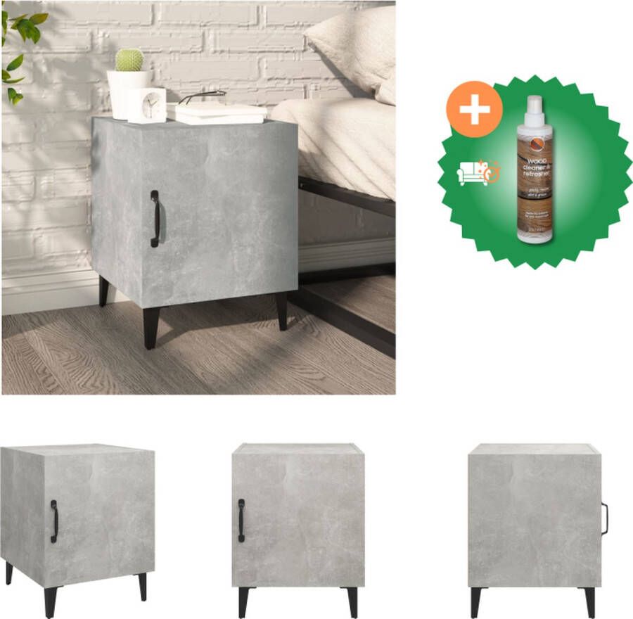 VidaXL Nachtkastje Betongrijs 40 x 40 x 50 cm Bewerkt Hout en Metaal Kast Inclusief Houtreiniger en verfrisser
