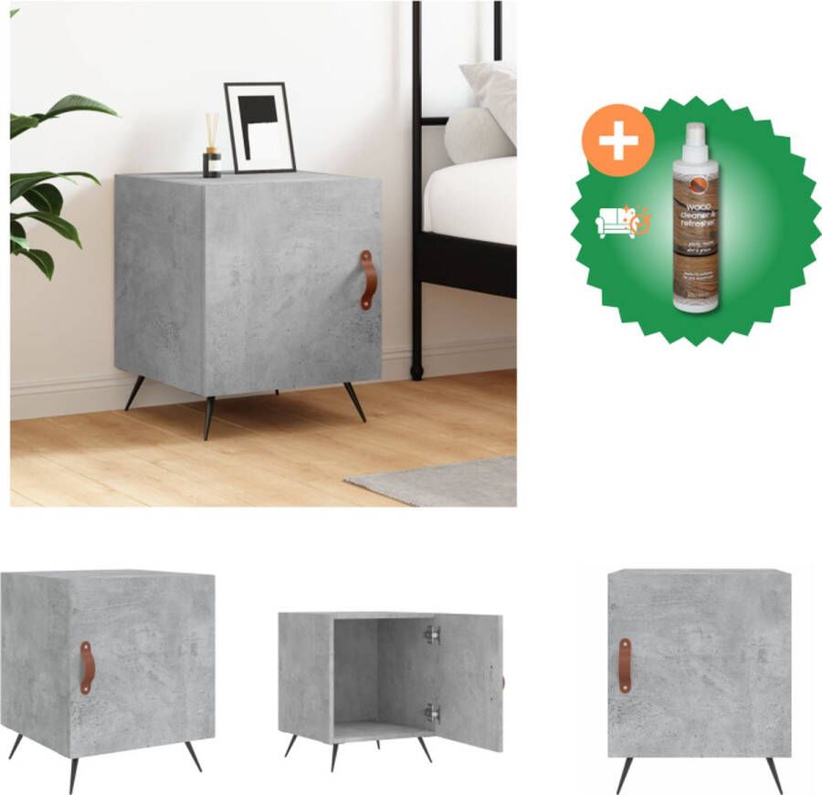 VidaXL Nachtkastje Betongrijs 40 x 40 x 50 cm Duurzaam hout Voldoende opbergruimte Metalen voeten Praktische deur Kast Inclusief Houtreiniger en verfrisser