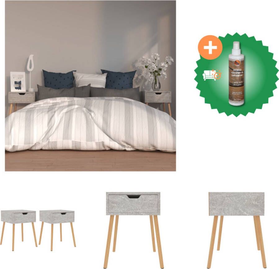 VidaXL Nachtkastjes 2 st 40x40x56 cm spaanplaat betongrijs Kast Inclusief Houtreiniger en verfrisser
