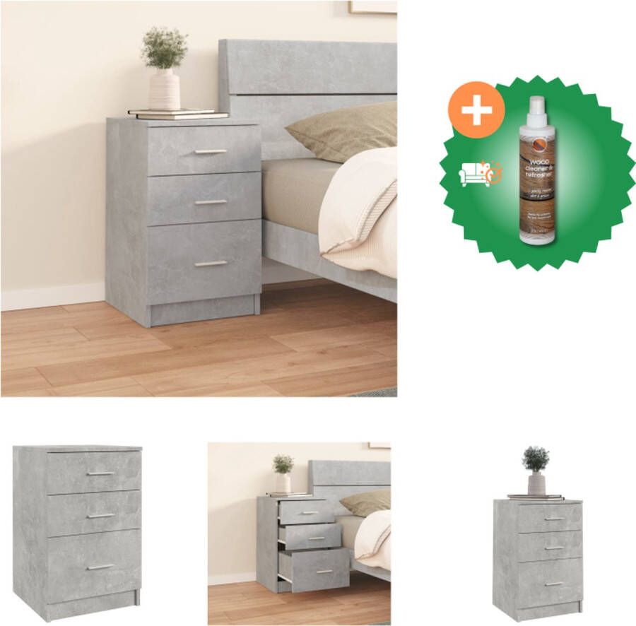 VidaXL Nachtkastje Betongrijs 40 x 40 x 63 cm bewerkt hout Kast Inclusief Houtreiniger en verfrisser