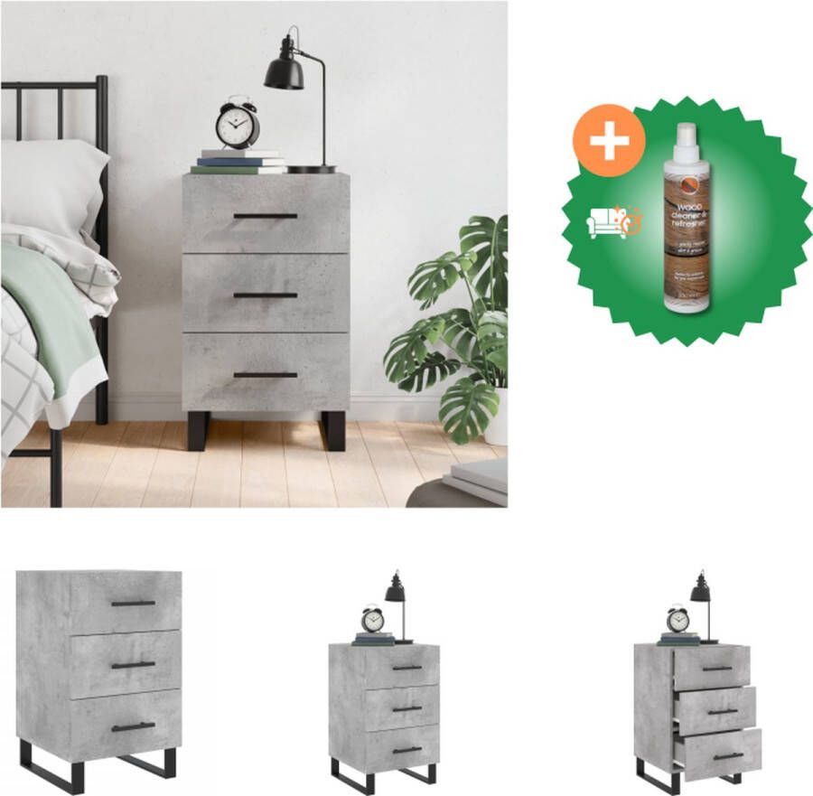 VidaXL Nachtkastje Betongrijs 40 x 40 x 66 cm Duurzaam hout Veel opbergruimte Kast Inclusief Houtreiniger en verfrisser