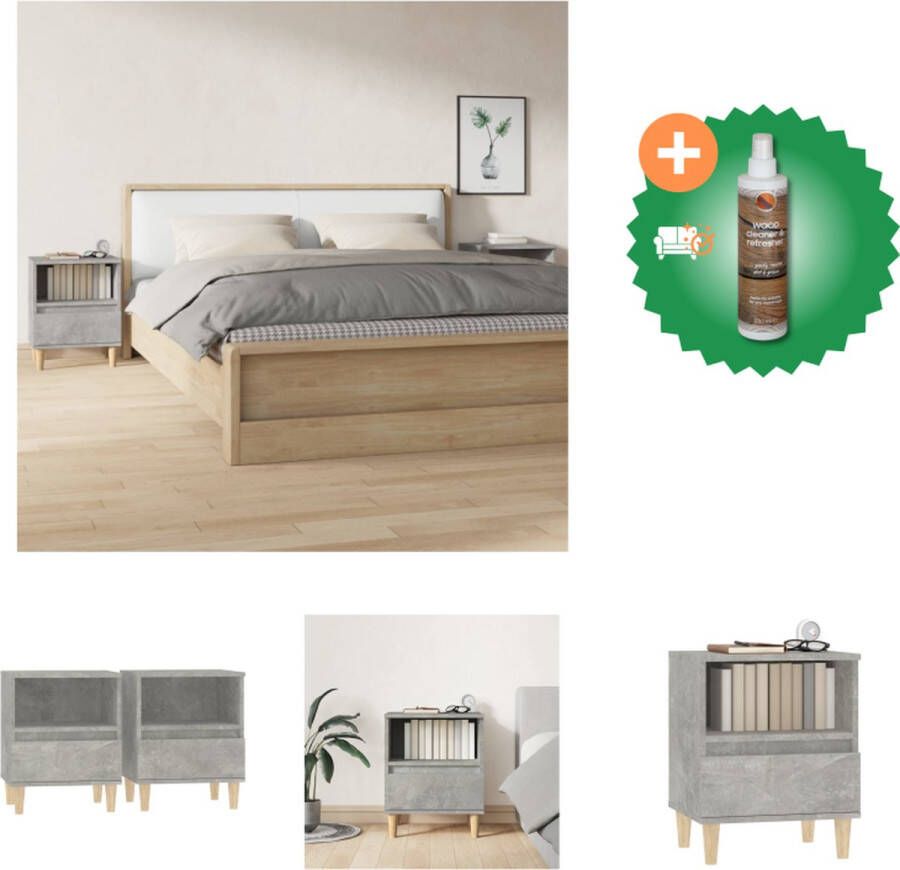 VidaXL Nachtkastjes Betongrijs 40x35x50 cm Duurzaam bewerkt hout Voldoende opbergruimte Stevig tafelblad Inclusief montagehandleiding Set van 2 Kast Inclusief Houtreiniger en verfrisser - Foto 2