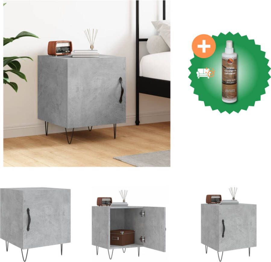VidaXL Nachtkastje Betongrijs 40x40x50 cm Duurzaam Hout Veel Opbergruimte Displayfunctie Metalen Voeten Praktische Deur Kast Inclusief Houtreiniger en verfrisser - Foto 2